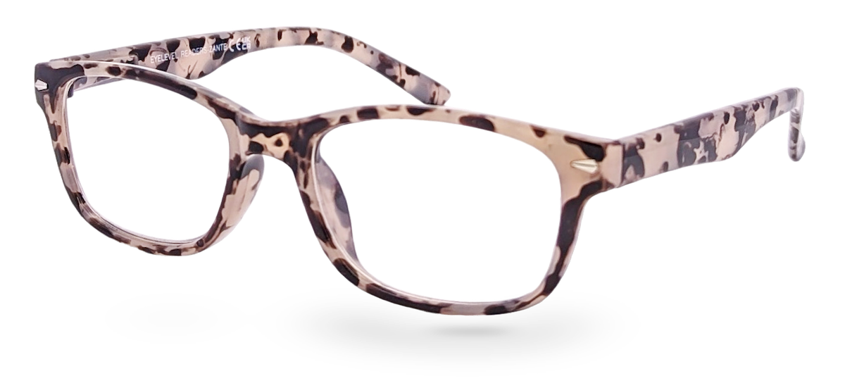Eyelevel-UK Zante reading glasses with a brown and beige tortoiseshell patterned rectangular plastic frame