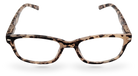 Eyelevel-UK Zante reading glasses with a brown and beige tortoiseshell rectangular frame and clear magnifying lenses.