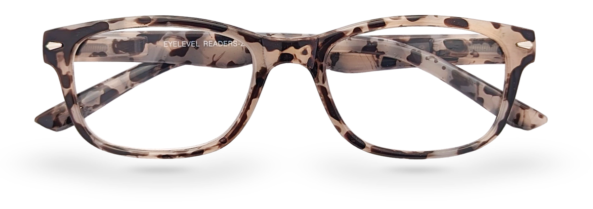 Eyelevel-UK Zante reading glasses with a brown and beige tortoiseshell patterned rectangular plastic frame