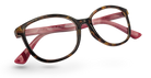 Eyelevel-UK Zurich reading glasses with a tortoiseshell square frame and contrasting berry-pink temples