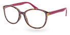 Eyelevel-UK Zurich reading glasses with a rounded square tortoiseshell frame and vibrant berry-pink temples.