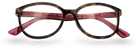 Eyelevel-UK Zurich reading glasses with a tortoiseshell square frame and berry-pink temples.